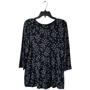 J.Jill‎ wearever collection black and white leaf pattern top blouse